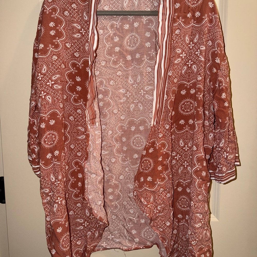 Rust Floral Bandana Kimono Jacket